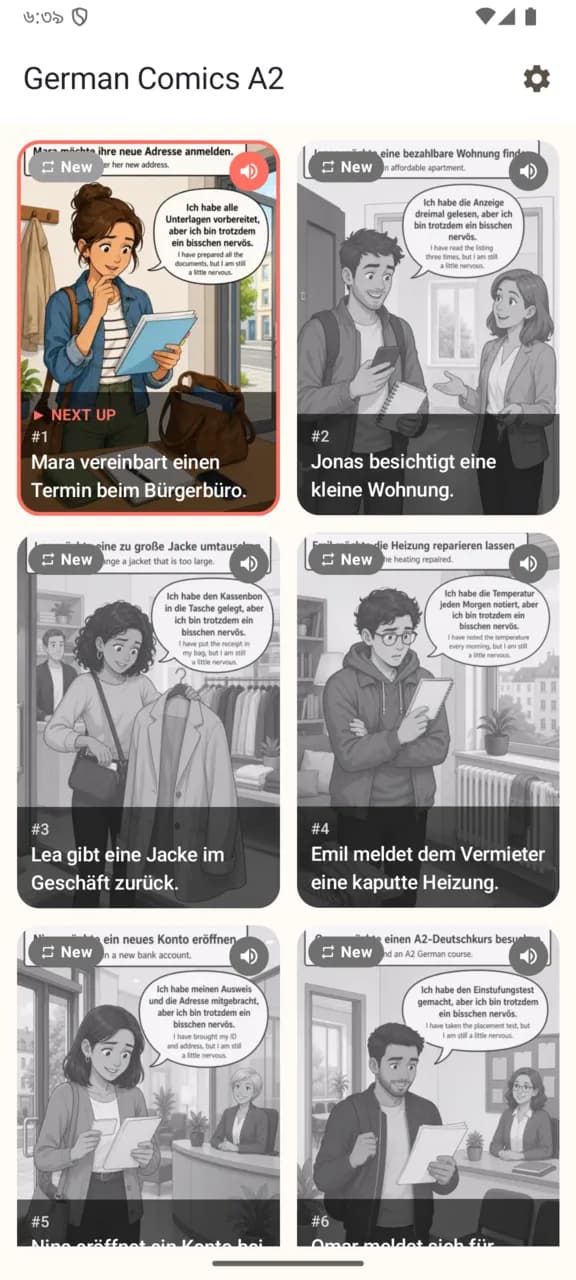 German Comics A2 library showing a grid of illustrated story covers