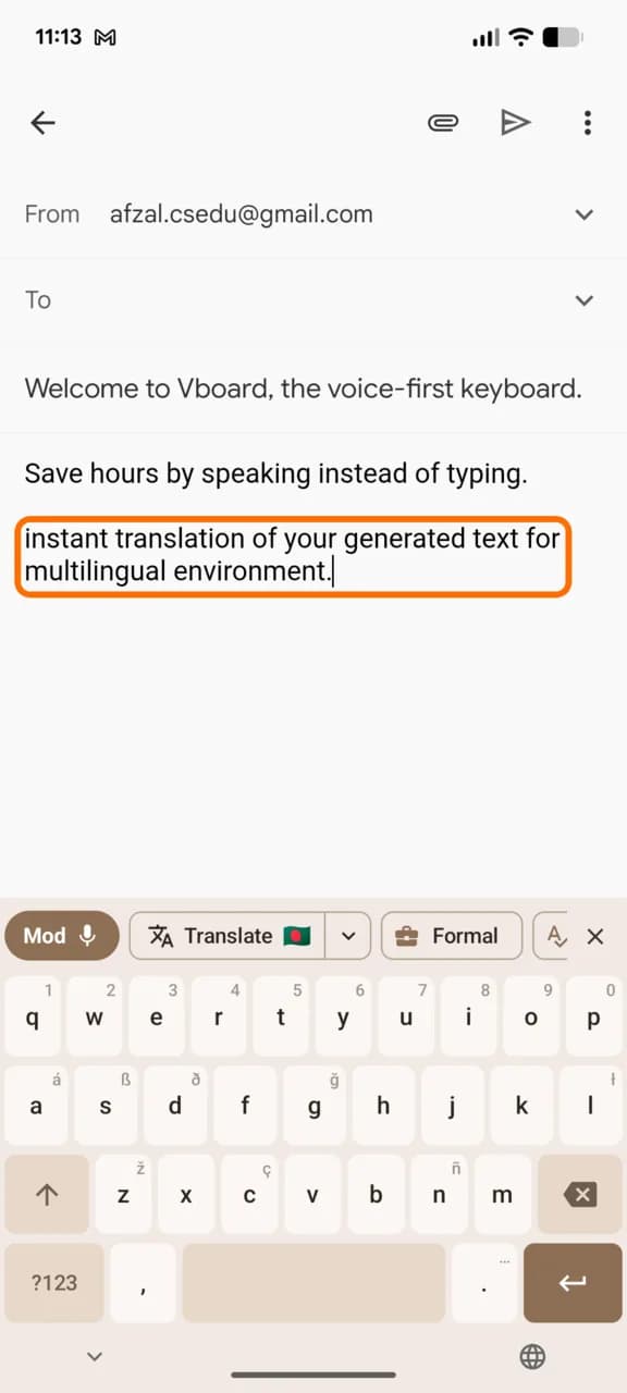 vBoard translating written text inline into another language