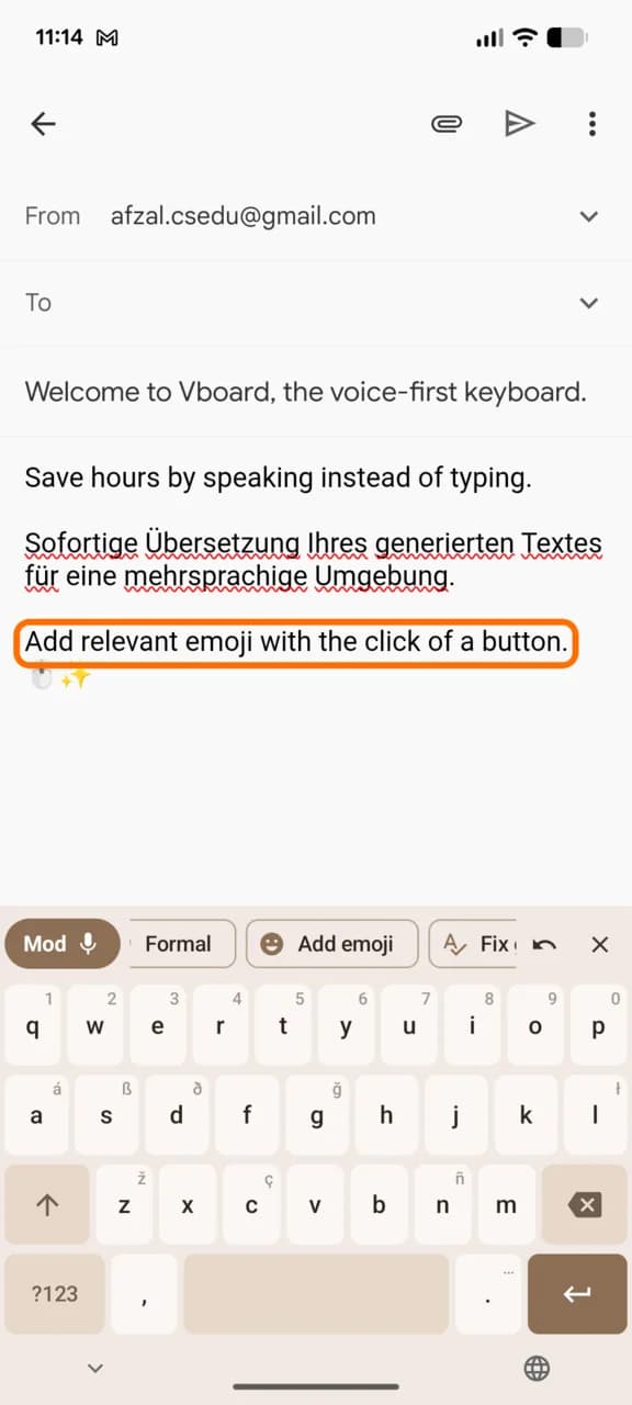 vBoard running an AI action to add emoji to the text